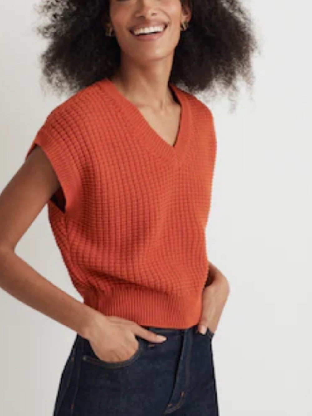 Madewell Orange V-Neck Waffle Knit Sweater Vest